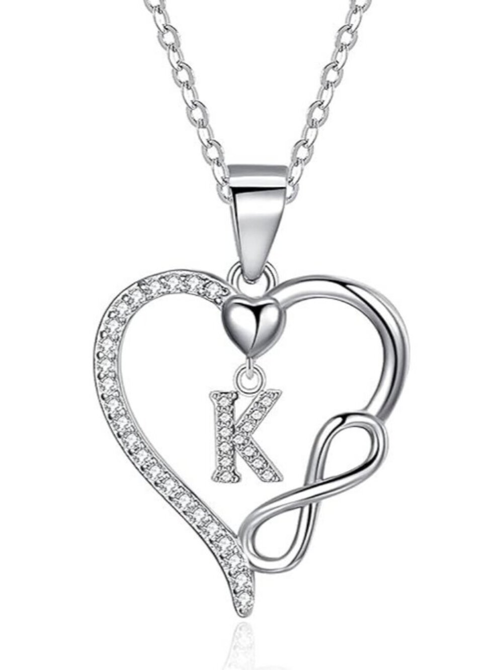 Letter K Dainty 925 Sterling Silver Infinity Heart Initial Necklace